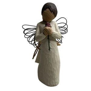 Vintage 2002 Willow Tree Loving Angel Hanging Ornament Red Rose Cream Dress